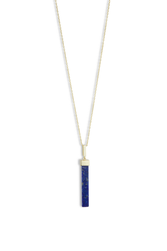 Necklace with a blue pendant on a white background